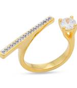Designer Stylish Partywear Clubwear Gold Plated American Diamonds Cocktail Ring For Women And Girls