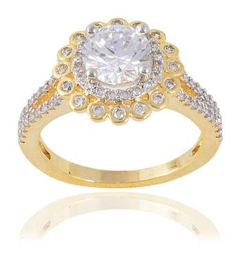 Stylish Fancy Partywear Designer Two Tone Gold Plated Solitaire Ring For Women Girls 1