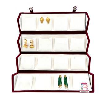 atorakushon VELVET COMBO JEWELLERY  EARRINGS box NECKLACE ORGANISER FOR WOMEN'S 1PCS (CREAM) 2