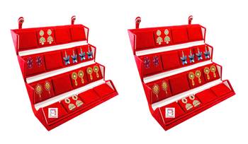 atorakushon Velvet 16 Pair Earrings Organizer Jewellery Box for Women and Girls pack of 2 maroon 1