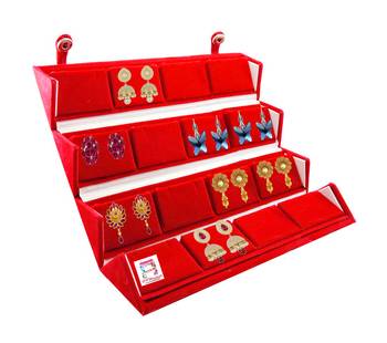 atorakushon Velvet 16 Pair Earrings Organizer Jewellery Box for Women and Girls pack of 2 maroon 4