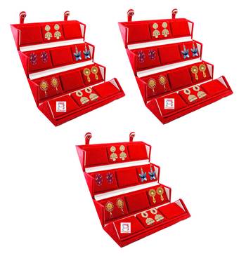 atorakushon Velvet 12 Pair Earrings Organizer Jewellery Box for Women and Girls pack of 3 maroon 1