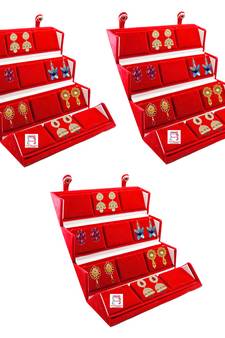 atorakushon Velvet 12 Pair Earrings Organizer Jewellery Box for Women and Girls pack of 3 maroon