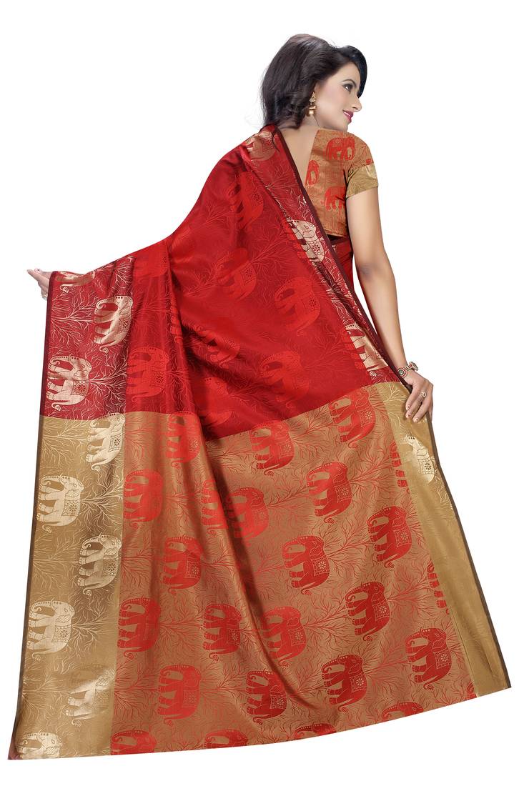 Red Women's New Jacquard Silk Designer Saree With Blouse