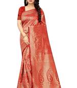 Red woven jacquard saree with blouse