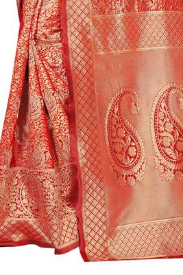 Red woven jacquard saree with blouse 4