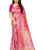 Pink woven jacquard saree with blouse