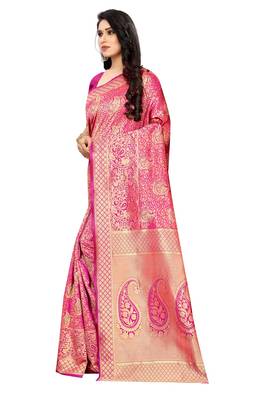 Pink woven jacquard saree with blouse 2