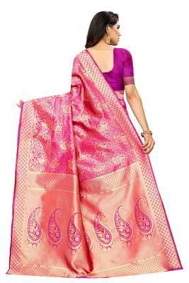 Pink woven jacquard saree with blouse 3