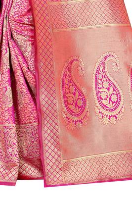 Pink woven jacquard saree with blouse 4