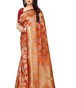 Red woven jacquard saree with blouse