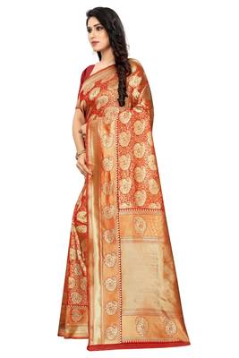 Red woven jacquard saree with blouse 2