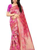 Pink woven jacquard saree with blouse