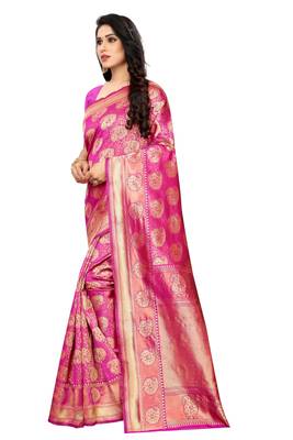 Pink woven jacquard saree with blouse 2