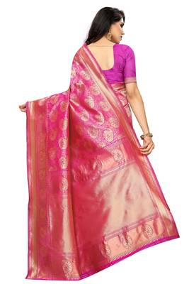 Pink woven jacquard saree with blouse 3
