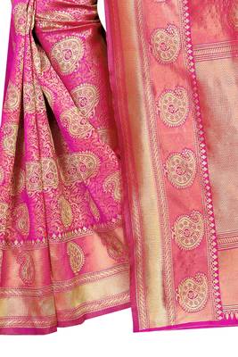 Pink woven jacquard saree with blouse 4