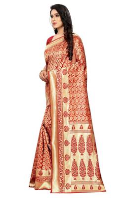 Red woven jacquard saree with blouse 2