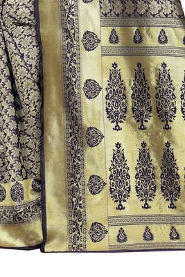 Navy blue woven jacquard saree with blouse 4