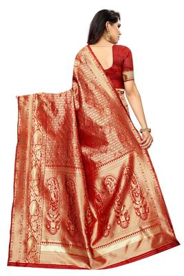 Red woven jacquard saree with blouse 3