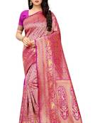 Pink woven jacquard saree with blouse