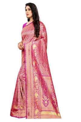Pink woven jacquard saree with blouse 2
