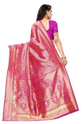 Pink woven jacquard saree with blouse 3