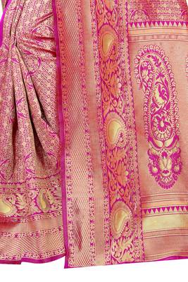 Pink woven jacquard saree with blouse 4
