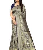 Navy blue woven jacquard saree with blouse