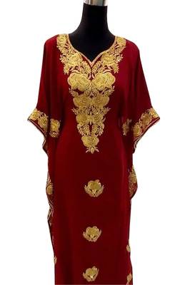 maroon georgette moroccan islamic dubai kaftan farasha aari and stone work dress 1