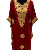 maroon georgette moroccan islamic dubai kaftan farasha aari and stone work dress