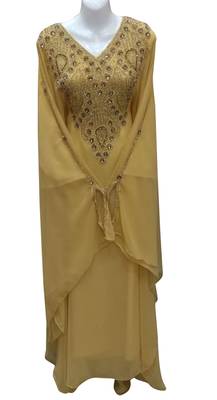 beige georgette moroccan dubai kaftan farasha zari and stone work dress 1