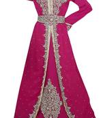 pink georgette moroccan islamic dubai kaftan farasha zari and stone work dress