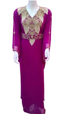 wine embroidered georgette islamic kaftan 1