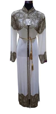 white zari embroidered georgette islamic kaftan 1
