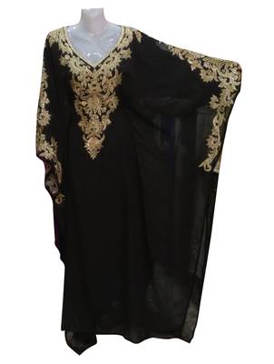 black georgette moroccan islamic dubai kaftan farasha aari and stone work dress 1