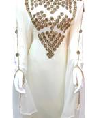 white georgette moroccan islamic dubai kaftan farasha zari and stone work dress