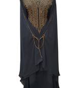 black georgette moroccan islamic dubai kaftan farasha zari and stone work dress