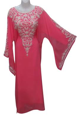 tamato red georgette moroccan islamic dubai kaftan farasha zari and stone work dress 1