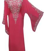 tamato red georgette moroccan islamic dubai kaftan farasha zari and stone work dress