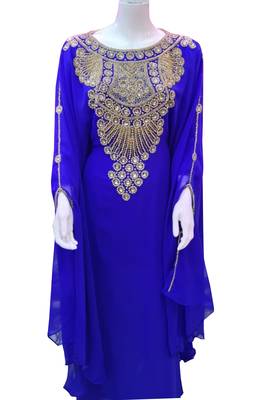royal blue georgette moroccan islamic dubai kaftan farasha zari and stone work dress 1