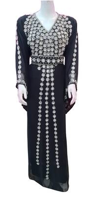 black georgette moroccan islamic dubai kaftan farasha zari and stone work dress 1