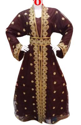 brown georgette moroccan dubai kaftan farasha aari and stone work dress 1