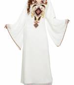 white georgette moroccan islamic dubai kaftan farasha zari and stone work dress