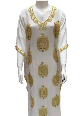 white georgette moroccan islamic dubai kaftan farasha zari and stone work dress 1
