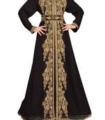 black georgette moroccan islamic dubai kaftan farasha zari and stone work dress