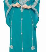 turquoise georgette moroccan islamic dubai kaftan farasha zari and stone work dress