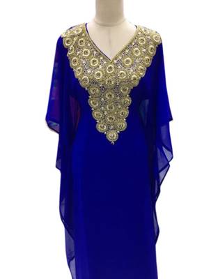 royal blue georgette moroccan dubai kaftan farasha aari and stone work dress 1