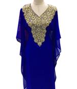 royal blue georgette moroccan dubai kaftan farasha aari and stone work dress