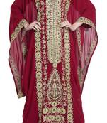 maroon georgette moroccan islamic dubai kaftan farasha zari and stone work dress
