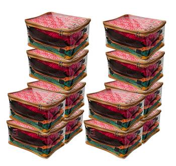 atorakushon   Transparent Saree Cover Garments Storage Bags Wardrobe Organizer Pack of  12 (Golden) 1
